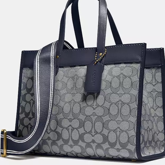 COACH Signature Jacquard Field Tote 30 Navy - Picture 8 of 11